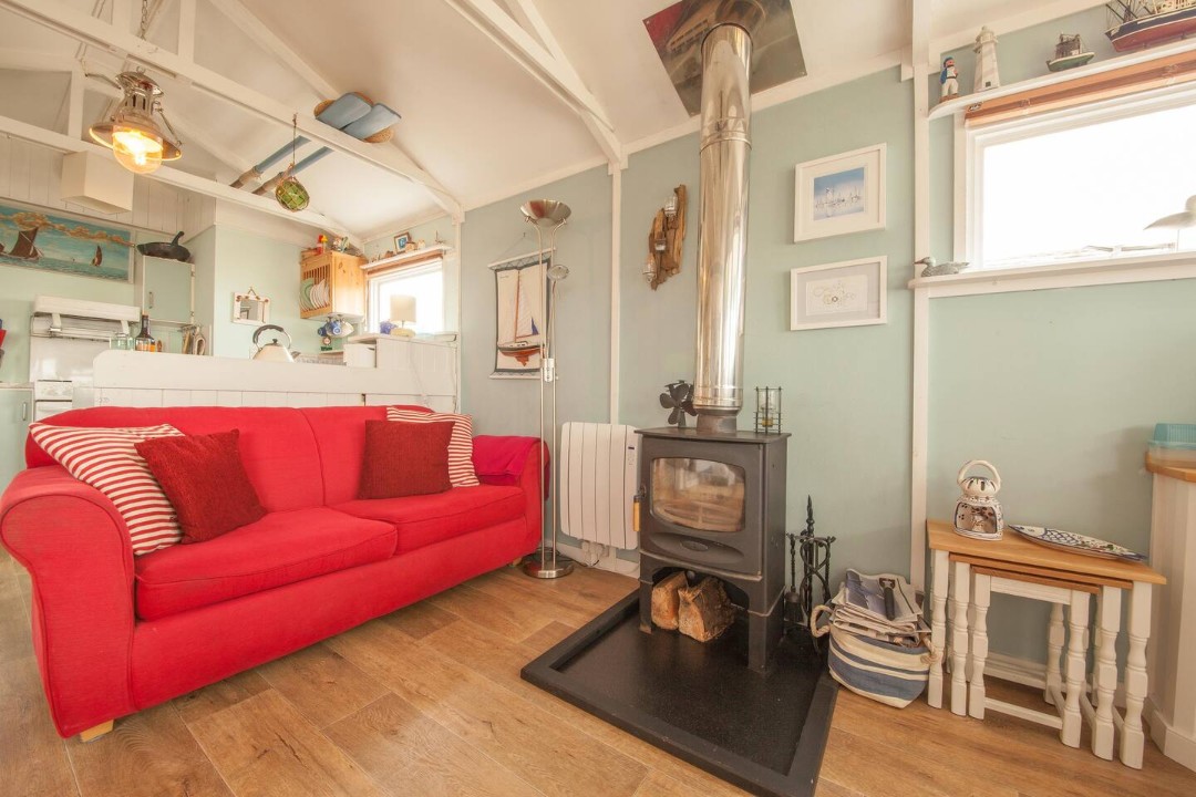 Sofar and log burner - Cockle Cottage